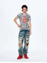 Zebra Print Letter Graphic Crew Neck Tee