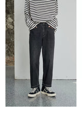 Vintage Washed Distressed Straight Cropped Jeans