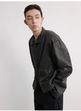 Leather Jacket With Irregular Snap Collar