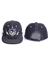 Embroidered Flat-Brim Denim Baseball Cap