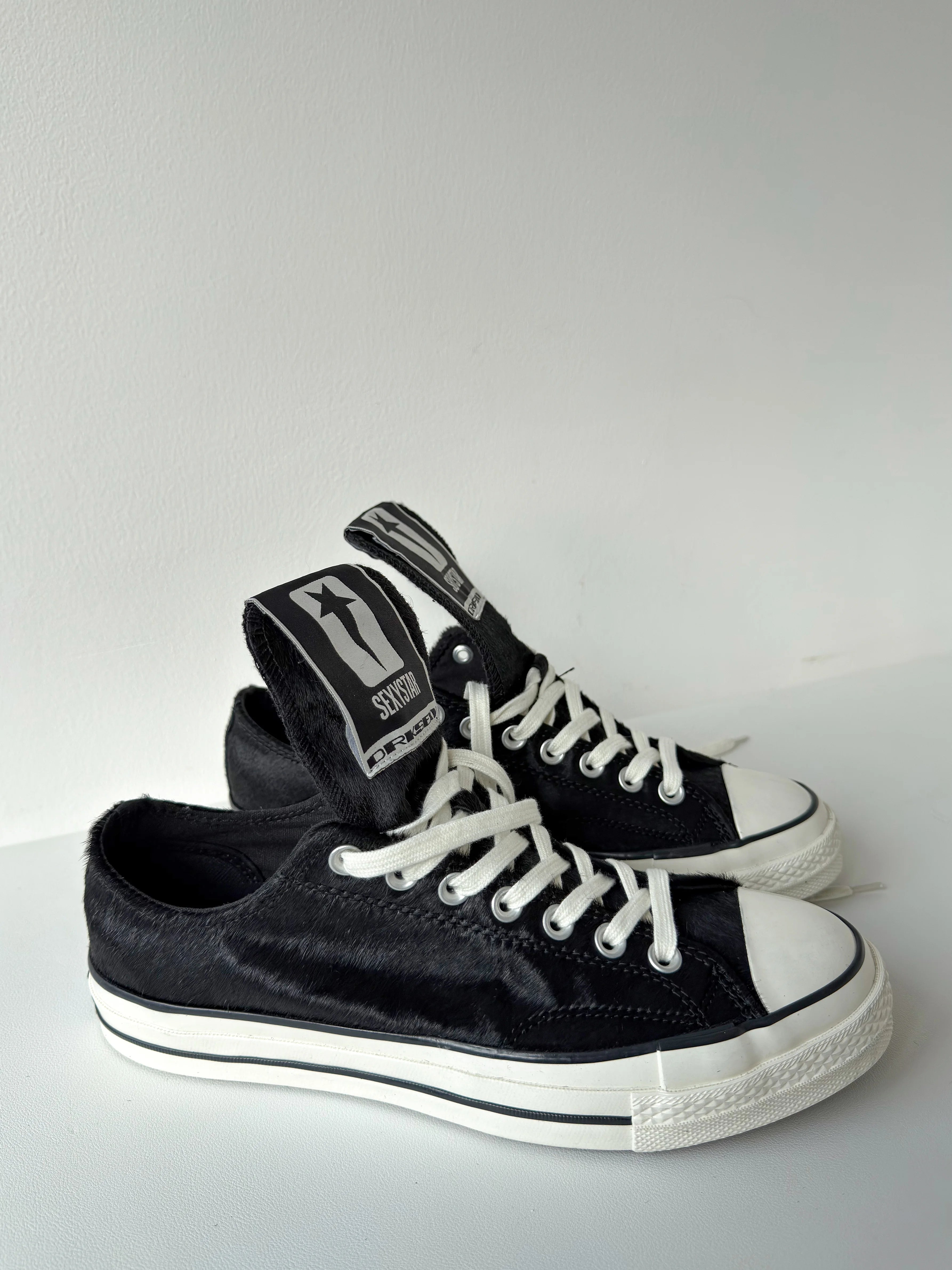 Black Leather Blend Vulcanized Tongue Sneakers