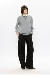 30% Wool Double Collar Polo Tops
