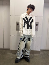 Oversized White Long-Sleeve NY Tape Shirt
