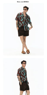 Turquoise Marbled Camp Collar Aloha Shirt