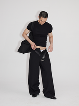 Unisex Rectangular Brass Buckle Leather Belt