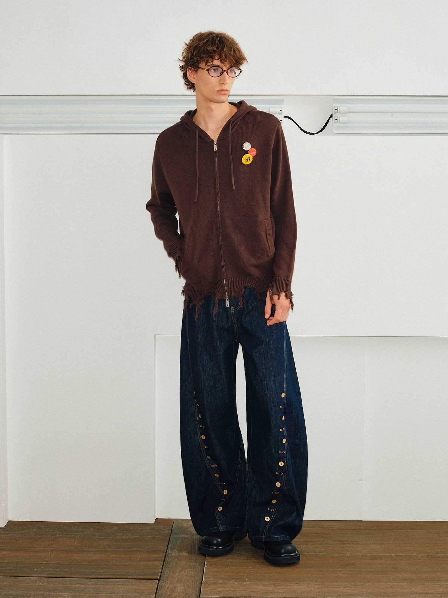 Men's Curved Wide Leg Denim Pants