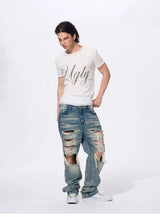 White Men's Twofer Letter Print Tee
