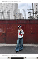 Wide Leg Cuffed Washed Jeans