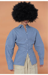 Unisex Fitted Blue Plaid Long-sleeve Shirt