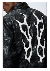 American Printed Pleated Leather Biker Jacket