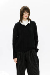 Men's Mock Shirt Collar Cable Sweater