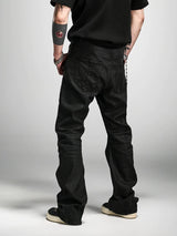 Stacked Curved Coated Waxed Skinny Jeans