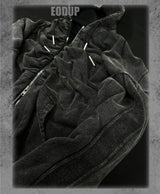 Black Loose Patchwork Zip Hoodie