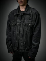 Dark Distressed Patchwork Relaxed Denim Jacket