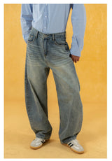 Men's Distressed Blue Wide Leg Jeans