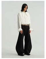 Sharp Collared Striped Pleated Shirt