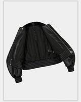 Dark Textured Curve Sleeve Bomber Jacket