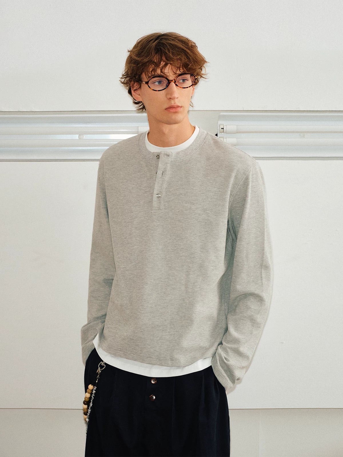 Men’s Waffle Henley Twofer Long-Sleeved Tees