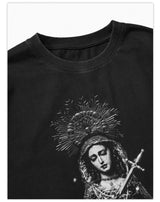 Washed Black Printed Cotton Loose T-Shirt