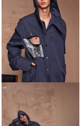 Loose Cutout Detachable Hooded Printed Shirt