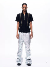 Men's Liquid Metal Silver Flared Jeans