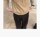 Long-Sleeve Layered V-Neck Color-Block Plaid Shirt
