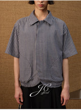 Dark Blue Striped Ruched Shirt