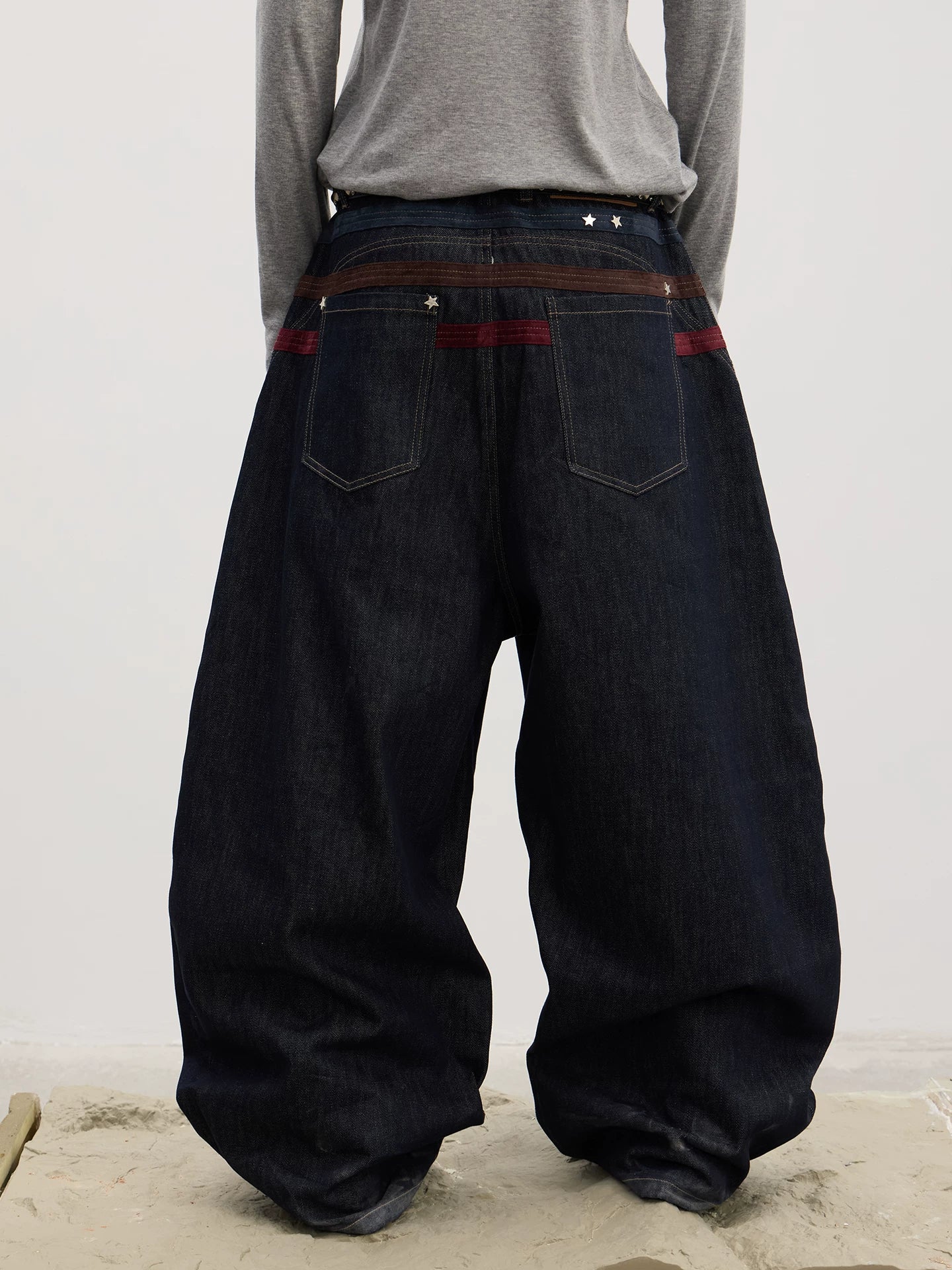 American Raw Suede Paneled Curved Jeans