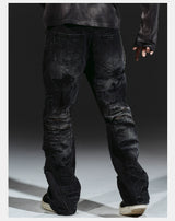 Flared Washed Distressed Patchwork Jeans