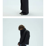 Two-Tone Single-Button Split Turtleneck Down Coat