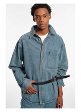 Relaxed Square Collar Distressed Denim Shirt