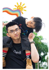 Black Graffiti Devil Wings Cotton Tees