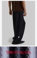 Black Patchwork Wide Leg Floor-Length Pants