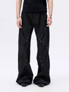 Pleated Wide Leg Raw Denim Jeans
