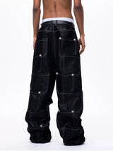 Men's Silver Multi Pocket Wide-Leg Jeans