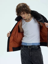 Orange Padded Detachable Fur Bomber Jacket