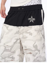 Men's Patchwork Ripped White Camo Pants
