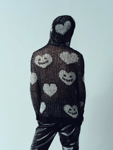 Black White Heart Smile Openwork Hoodie