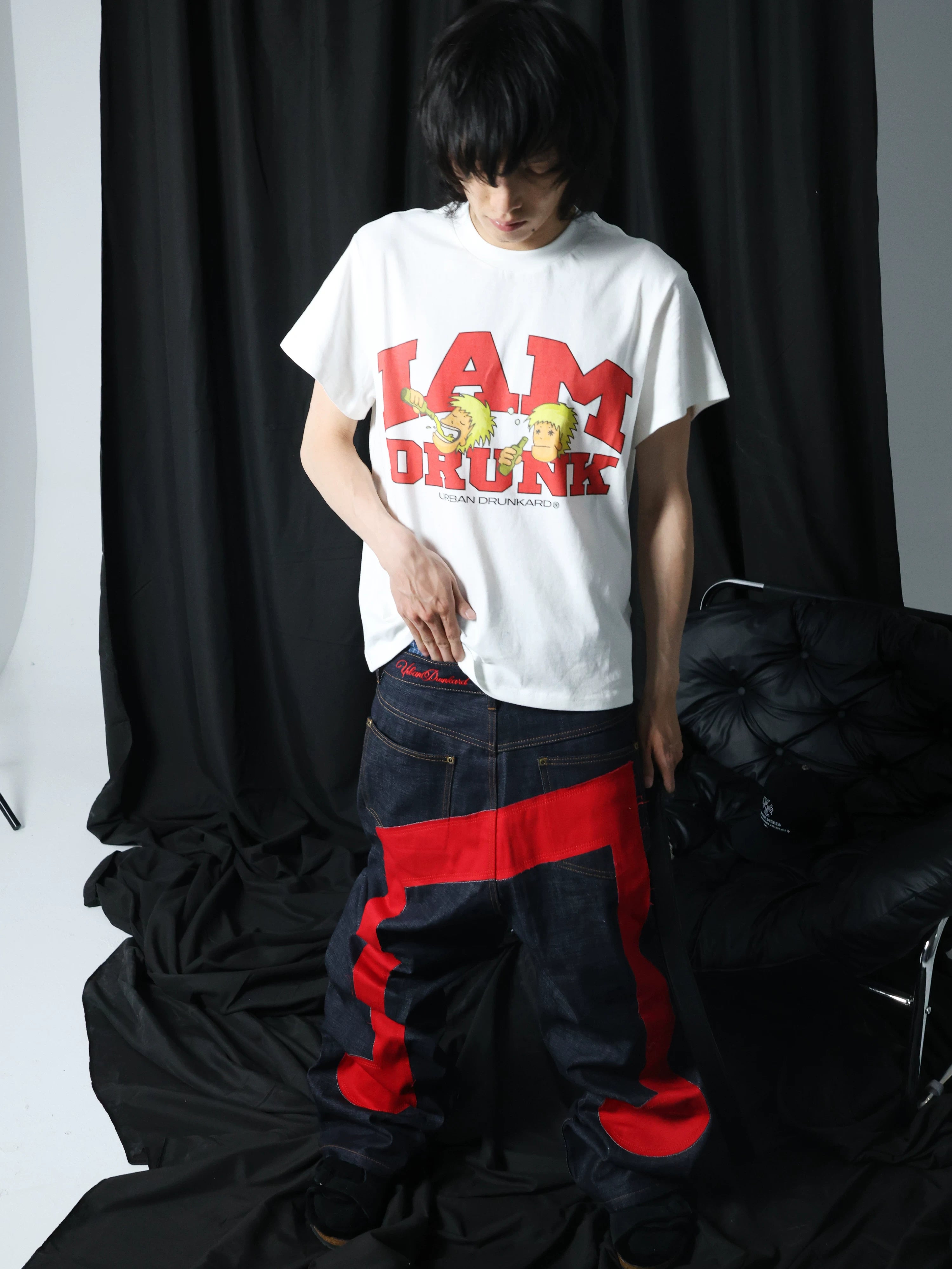 Raw Denim Pants With Note Patches