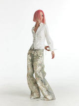 Vintage Digital Lace Print Flare Jeans