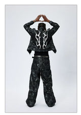 American Printed Pleated Leather Biker Jacket
