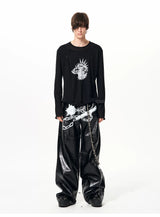 Men's Black Print Twofer Long-Sleeve Tee