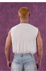 Ash Beige Double V-Neck Knit-Mesh Vest