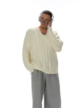 Men's V-neck Twist Wool Blend Sweater