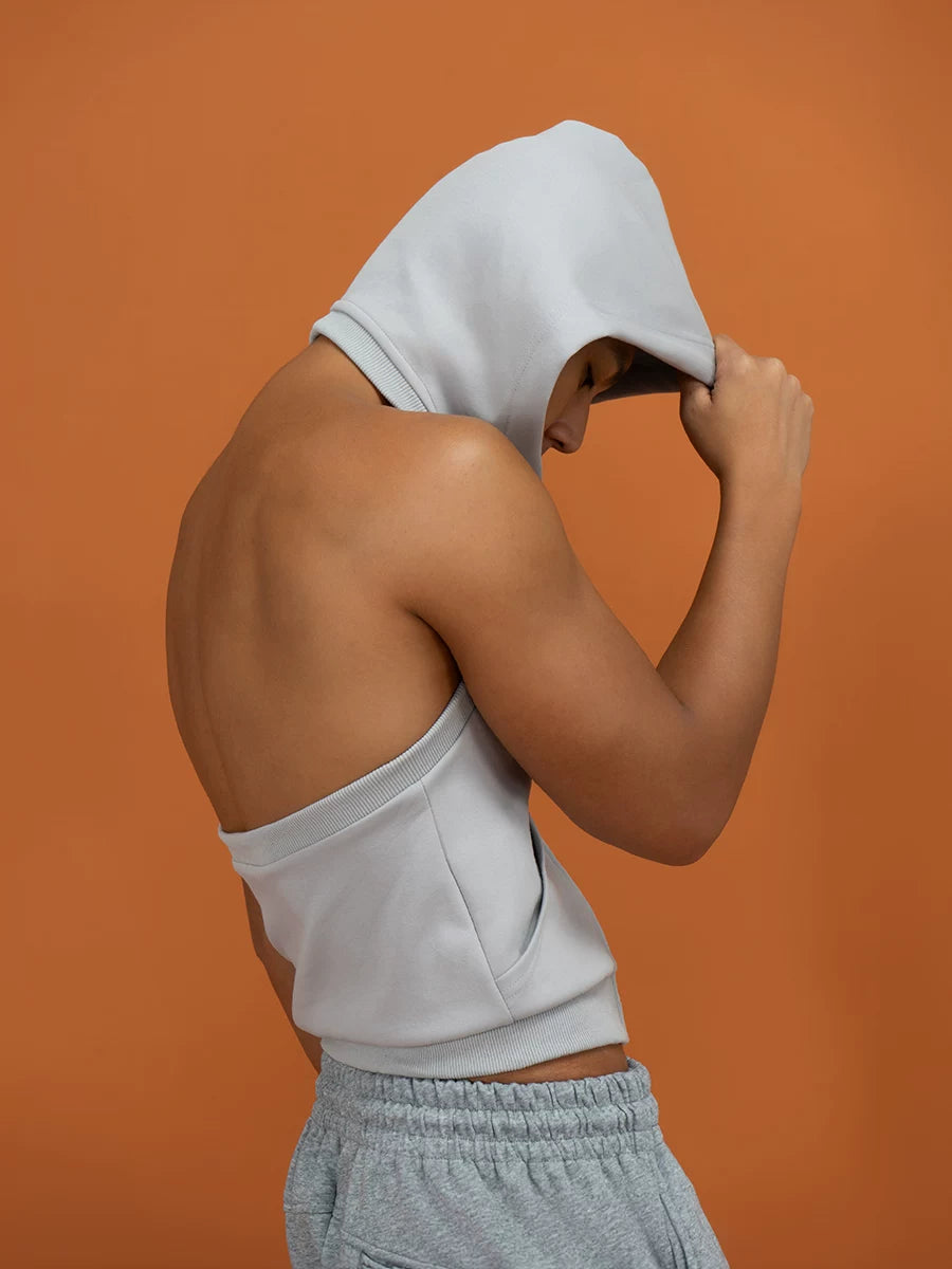 Sage Green Backless Hooded Zip Vest