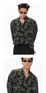Long Sleeve Collared Paisley Silk Shirt