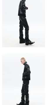 Black Slim Fit Zip-Collar Leather Jacket