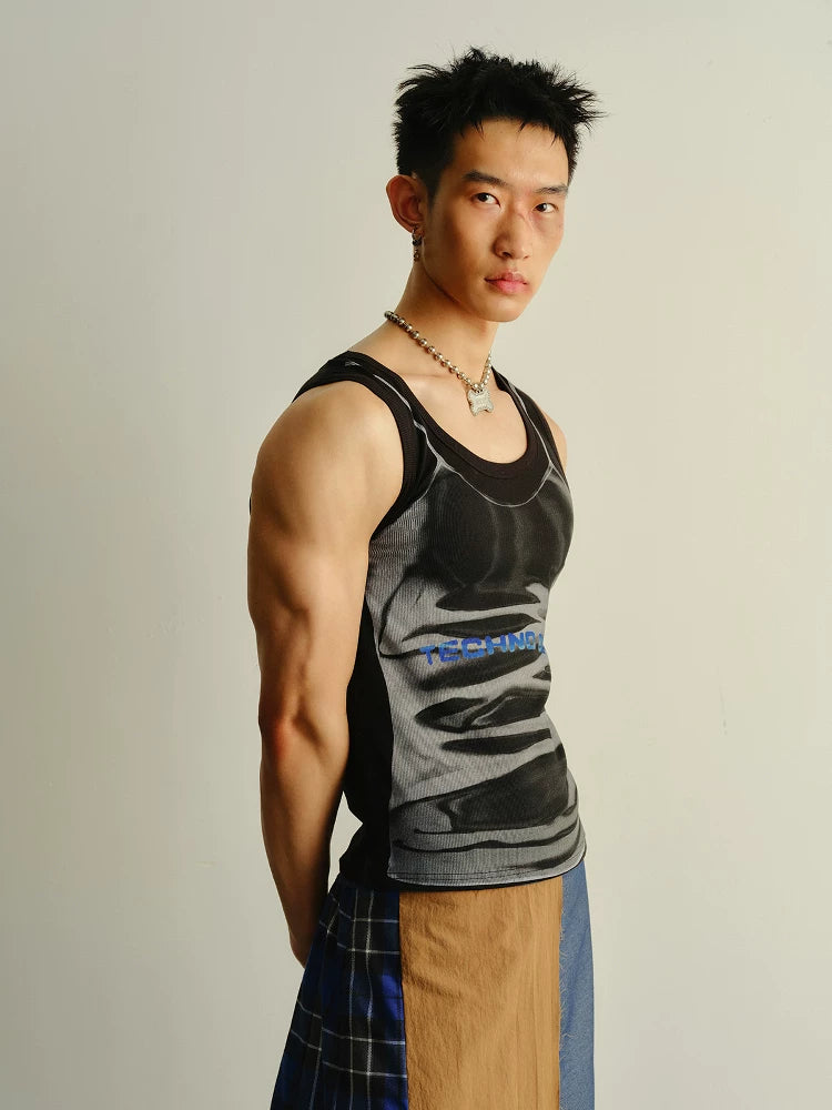 Technoboy Print Ribbed Unisex Tank Tops