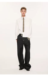 Plaid Tie Patchwork Long Sleeve Shirt