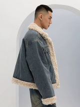 Unisex Vintage Faux Shearling Denim Puffer